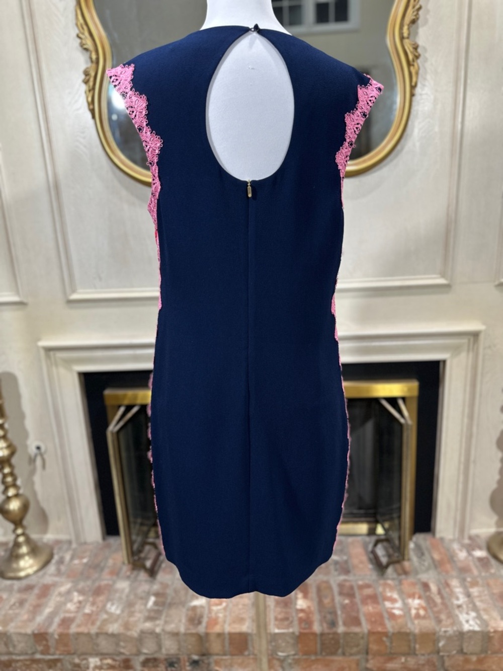 Trina Turk Dress 12 Navy Lace Trim Coastal Prep Palm Beach - Picture 6 of 14